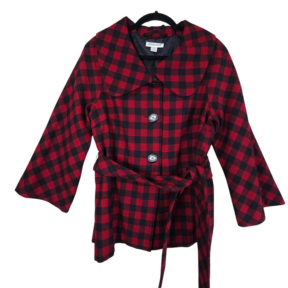 Pendleton Womens 10 Red Black Buffalo Plaid VTG Virgin Wool Jacket Shacket 80s
